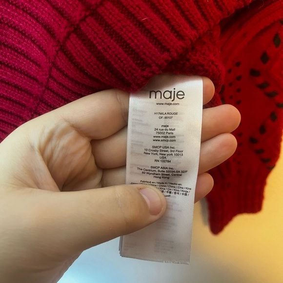 Maje Red Knit Sweater with Faux Leather Braiding Size 2/US M - Picture 4 of 7